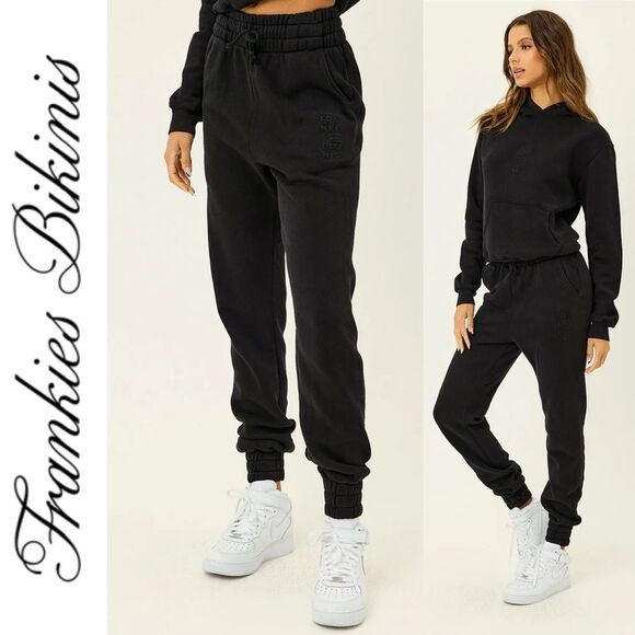 FRANKIES BIKINIS Frank Oversized Sweatpants Black High Waisted Joggers Size L - Picture 3 of 16